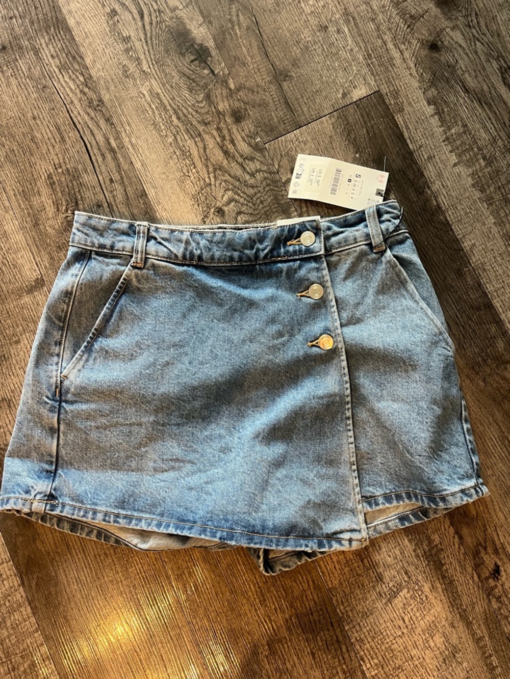 Zara Denim Skort Mini Skirt Shorts Blue Size Small NWT